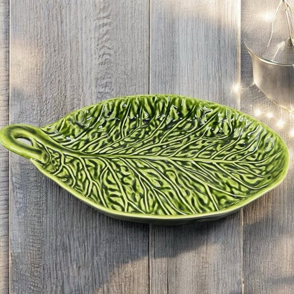 Subtil Portugal Ceramic Green Cabbage Leaf Dish Serving Platter Large 16inch VTG - Picture 1 of 16